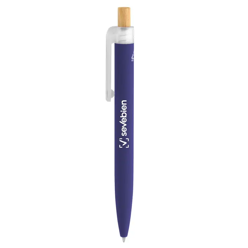 Bolígrafo de aluminio reciclado engomado con pulsador de bambú para personalizar con logo (2)