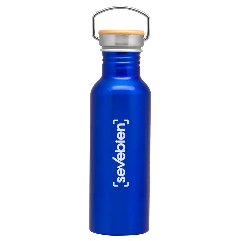 Botella de aluminio de 750 ml con detalles de bambú para personalizar con logo (2)