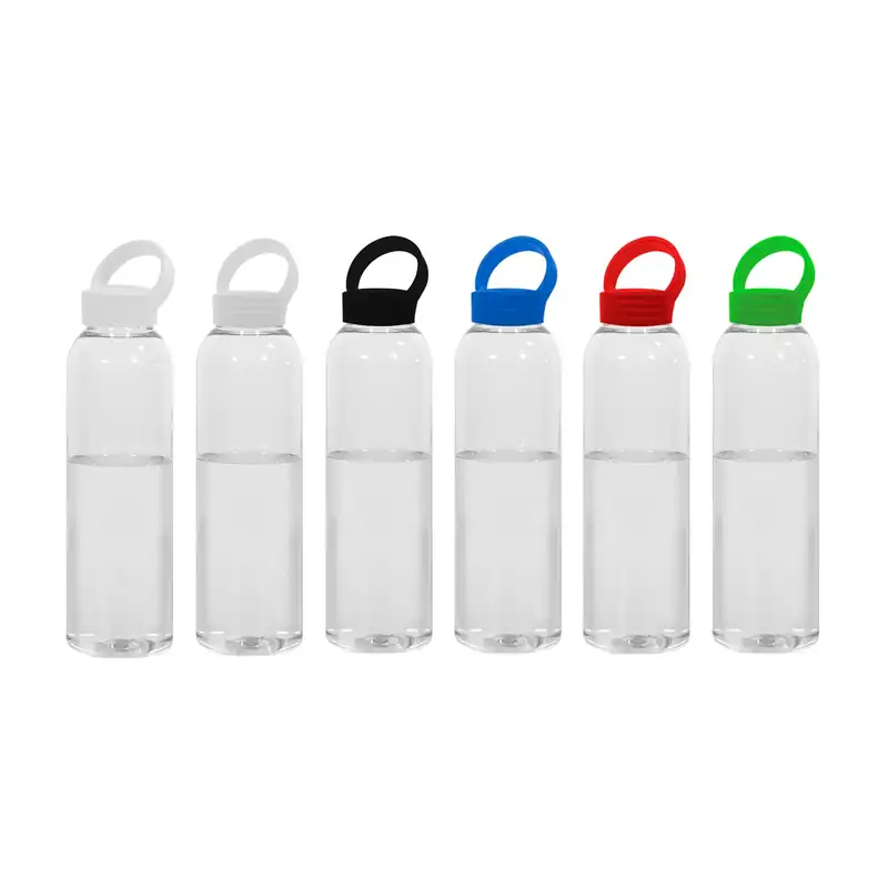 Botella plástica transparente de 600 ml con tapa a rosca para personalizar con logo (5)