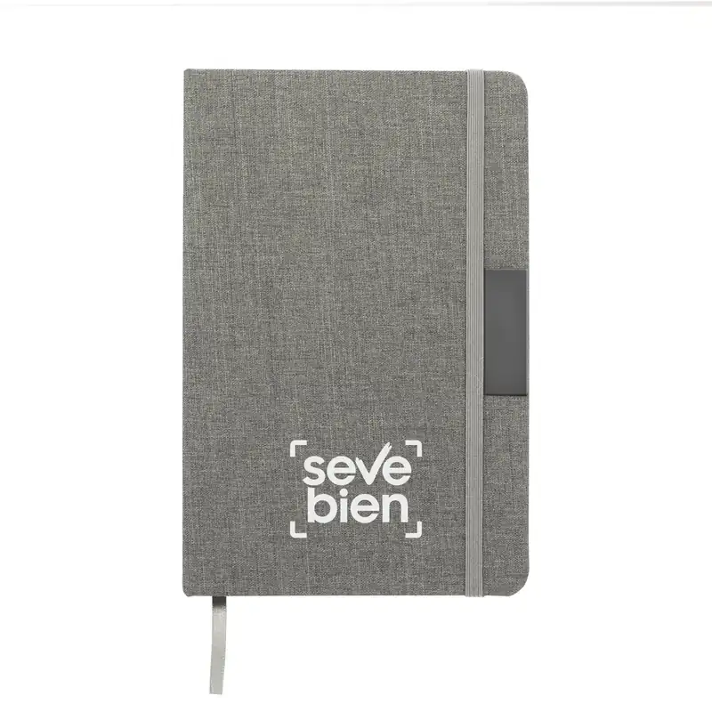 Libreta con placa metálica y tapa de material reciclado para personalizar con logo (2)