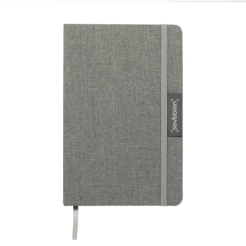 Libreta con placa metálica y tapa de material reciclado para personalizar con logo (3)