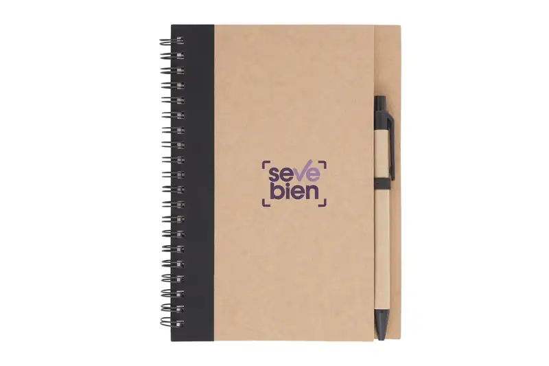 Libreta ecológica de papel reciclado con bolígrafo para personalizar con logo (2)