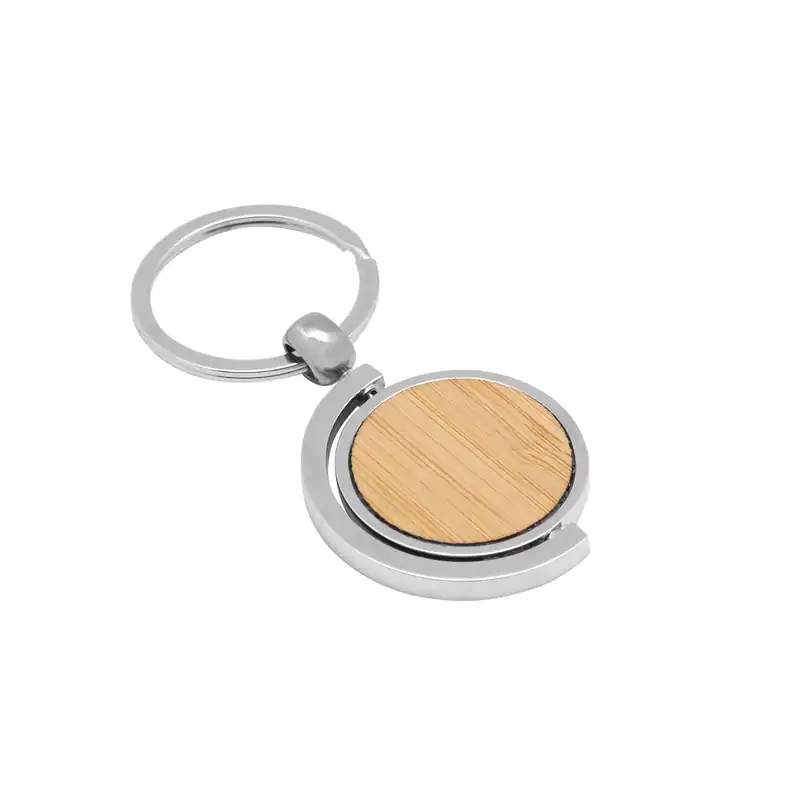 Llavero de bambú circular giratorio para personalizar con logo (3)