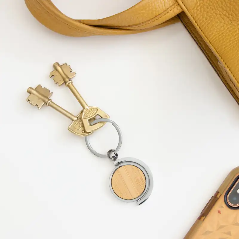 Llavero de bambú circular giratorio para personalizar con logo (5)