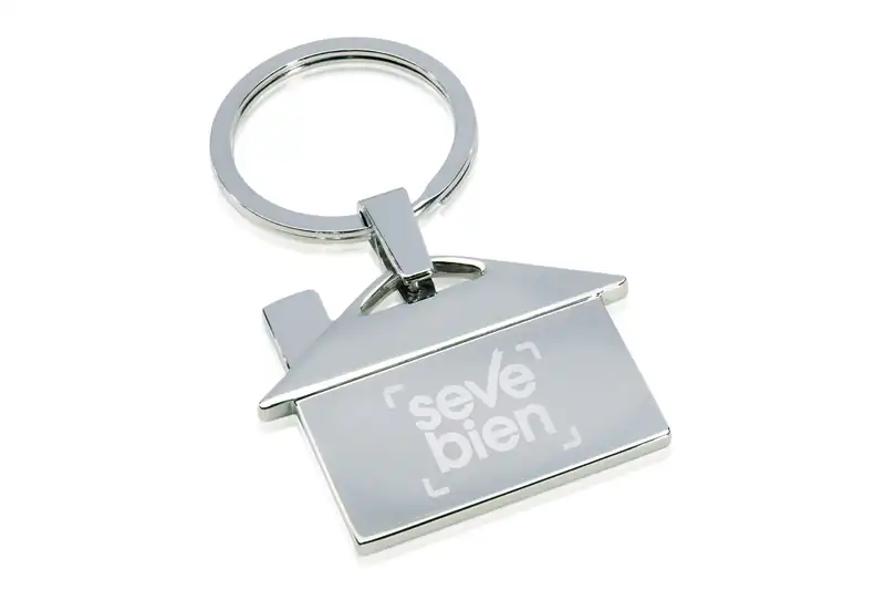 Llavero metálico con forma de casa para personalizar con logo (2)