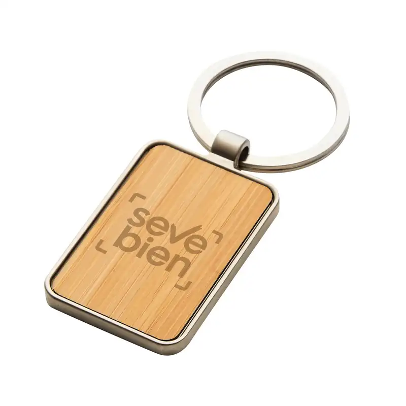 Llavero rectangular con frente de bambú para personalizar con logo (2)