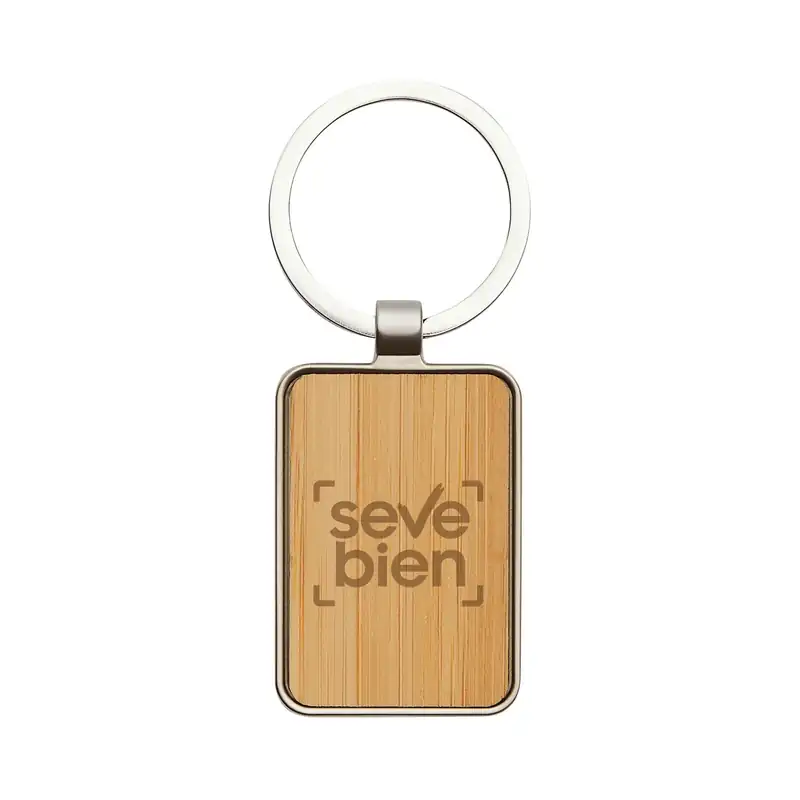 Llavero rectangular con frente de bambú para personalizar con logo (3)