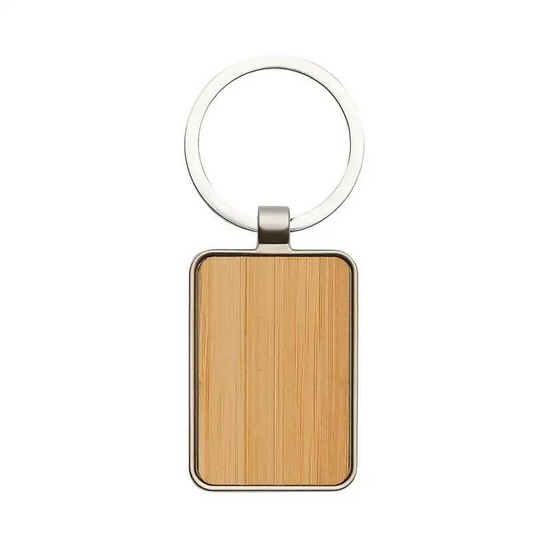 Llavero rectangular con frente de bambú para personalizar con logo (4)