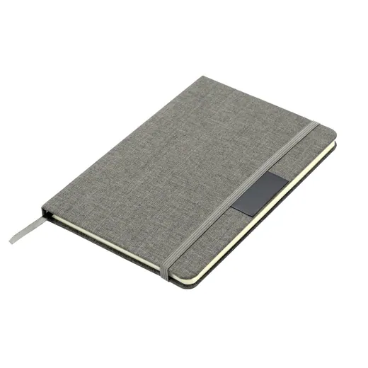 Libreta con placa metálica y tapa de material reciclado para personalizar con logo (1)