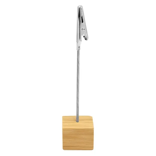 Porta notas de escritorio de bambú con pinza para personalizar con logo (1)