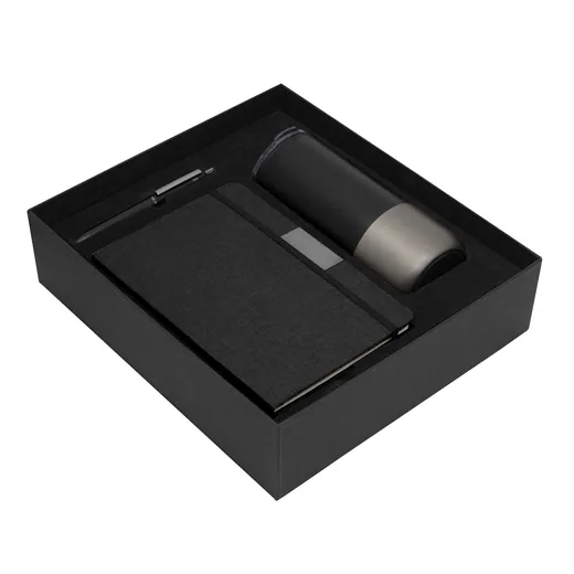 Set ejecutivo de regalo negro con bolígrafo y libreta