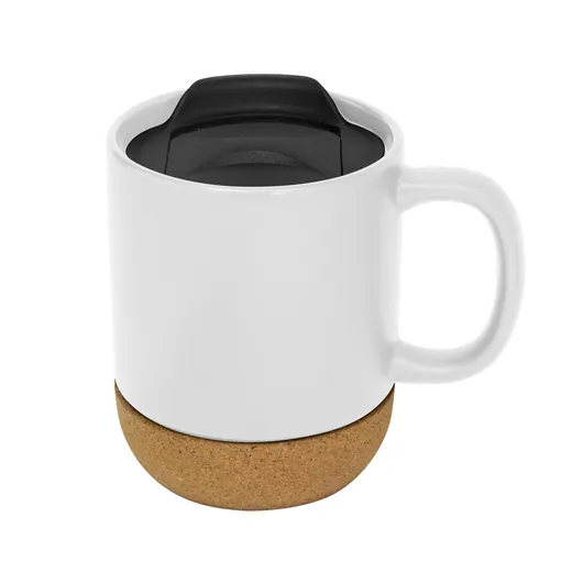 Taza sublimable blanca con tapa y base de corcho