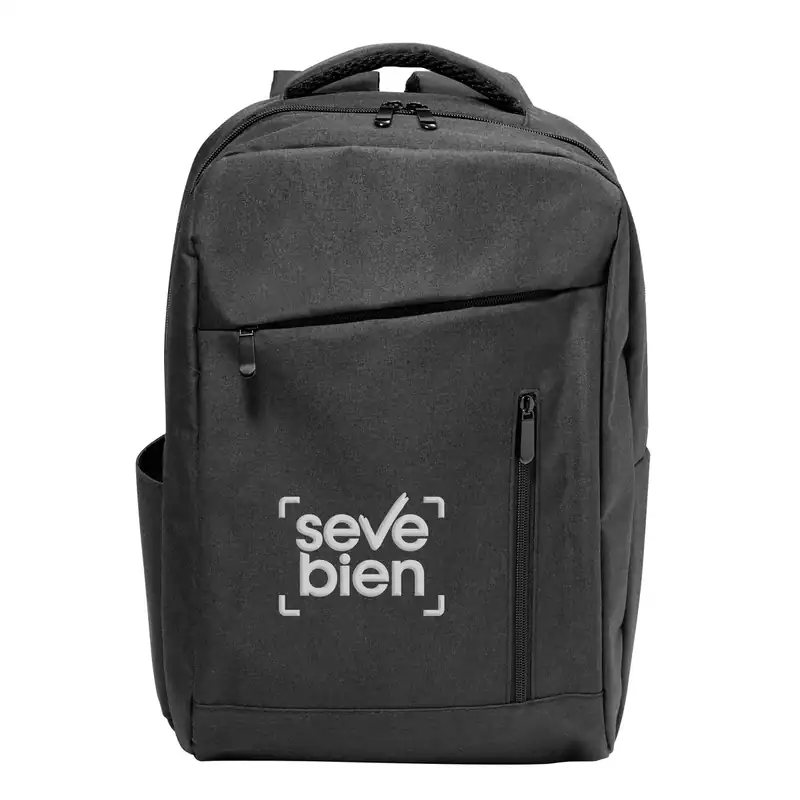 Mochila porta notebook 15" negra con bolsillo vertical para personalizar con logo (3)