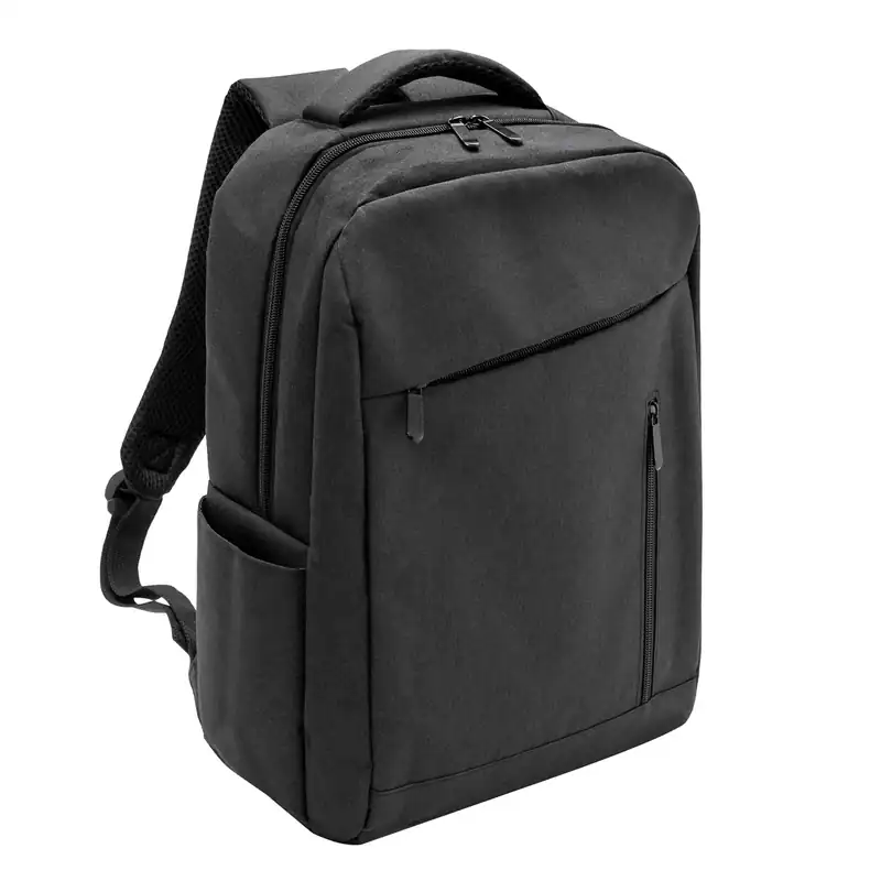 Mochila porta notebook 15" negra con bolsillo vertical para personalizar con logo (5)