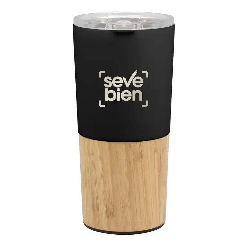 Mug térmico de acero con detalles de bambú para personalizar con logo (3)
