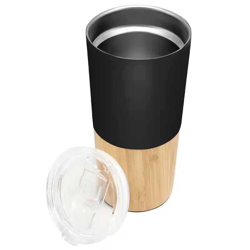 Mug térmico de acero con detalles de bambú para personalizar con logo (5)