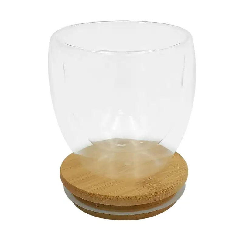Taza de doble vidrio con tapa de bambú para personalizar con logo (3)