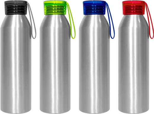 Botellones metálicos con tapa color · Ref. T-566: Botellas deportivas con logo, SGG
